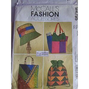 McCalls Pattern 4795 Fat Quarters Quilted Bucket Hat Tote Bag Pattern